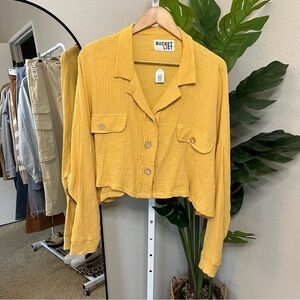 💛 Bucket List Crop Shacket | Mustard Yellow Gauze Button Up Overshirt Sz M